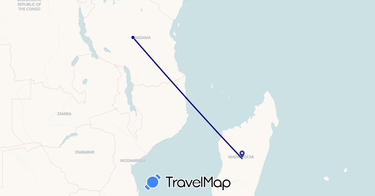 TravelMap itinerary: driving in Madagascar, Tanzania (Africa)